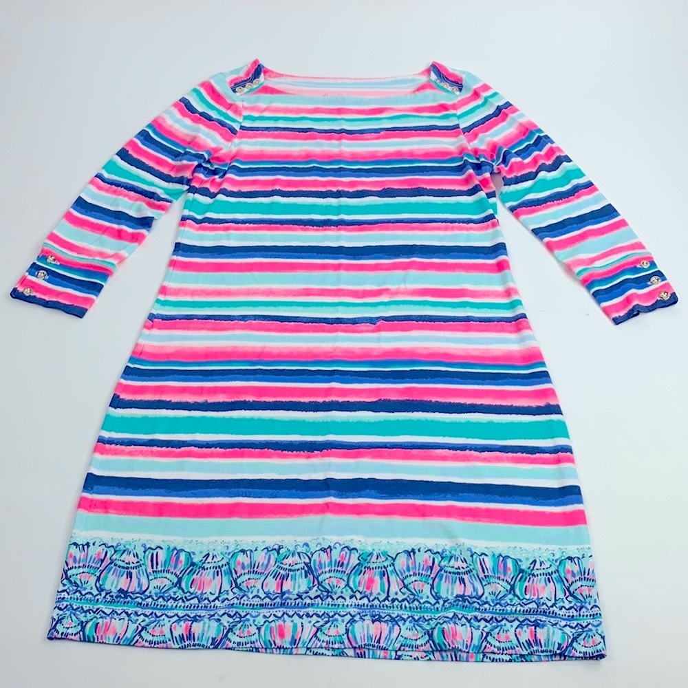 Lilly Pulitzer Striped 3 Quarter sleeve dress Size Small Neon Pink blue NWOT